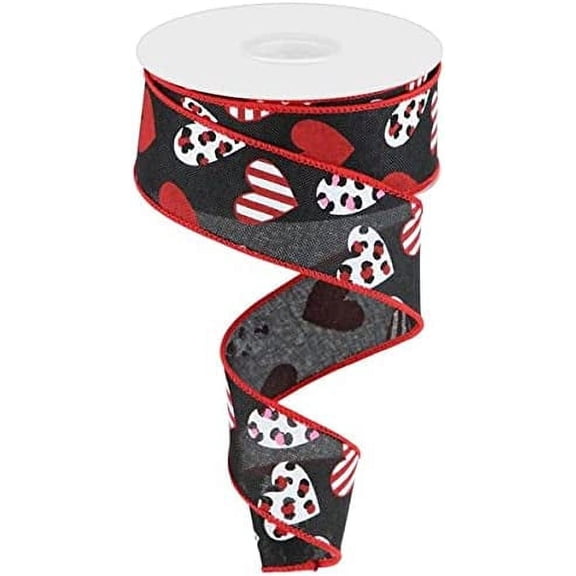 Hearts with Leopard Spots & Stripes Wired Edge Ribbon, 10 Yards (1.5 Inch, Black)RGC177602