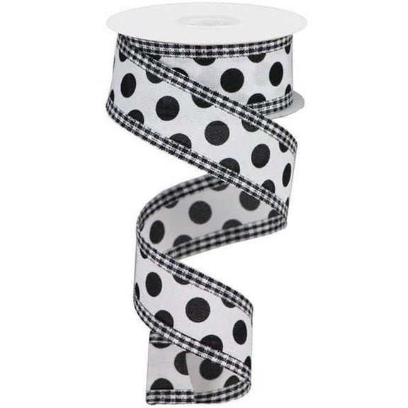 1.5" Medium Polka Dots Gingham Edge: White Black (10 Yards)