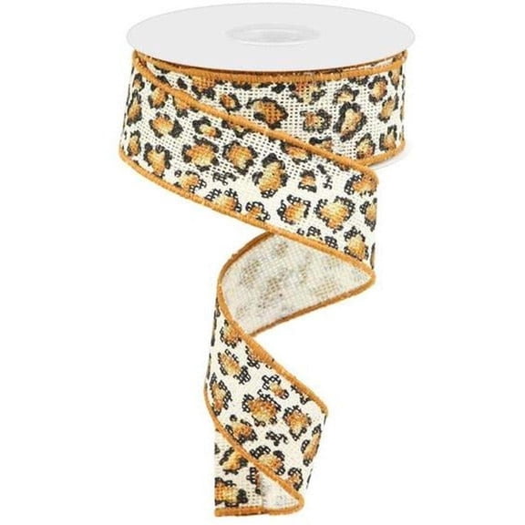 1.5" Metallic Leopard Print Burlap Ribbon: Off White (10 Yards)