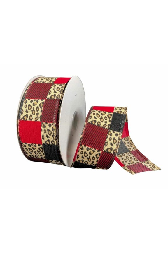 1.5" Patchwork Leopard Ribbon: Red (10 Yards)