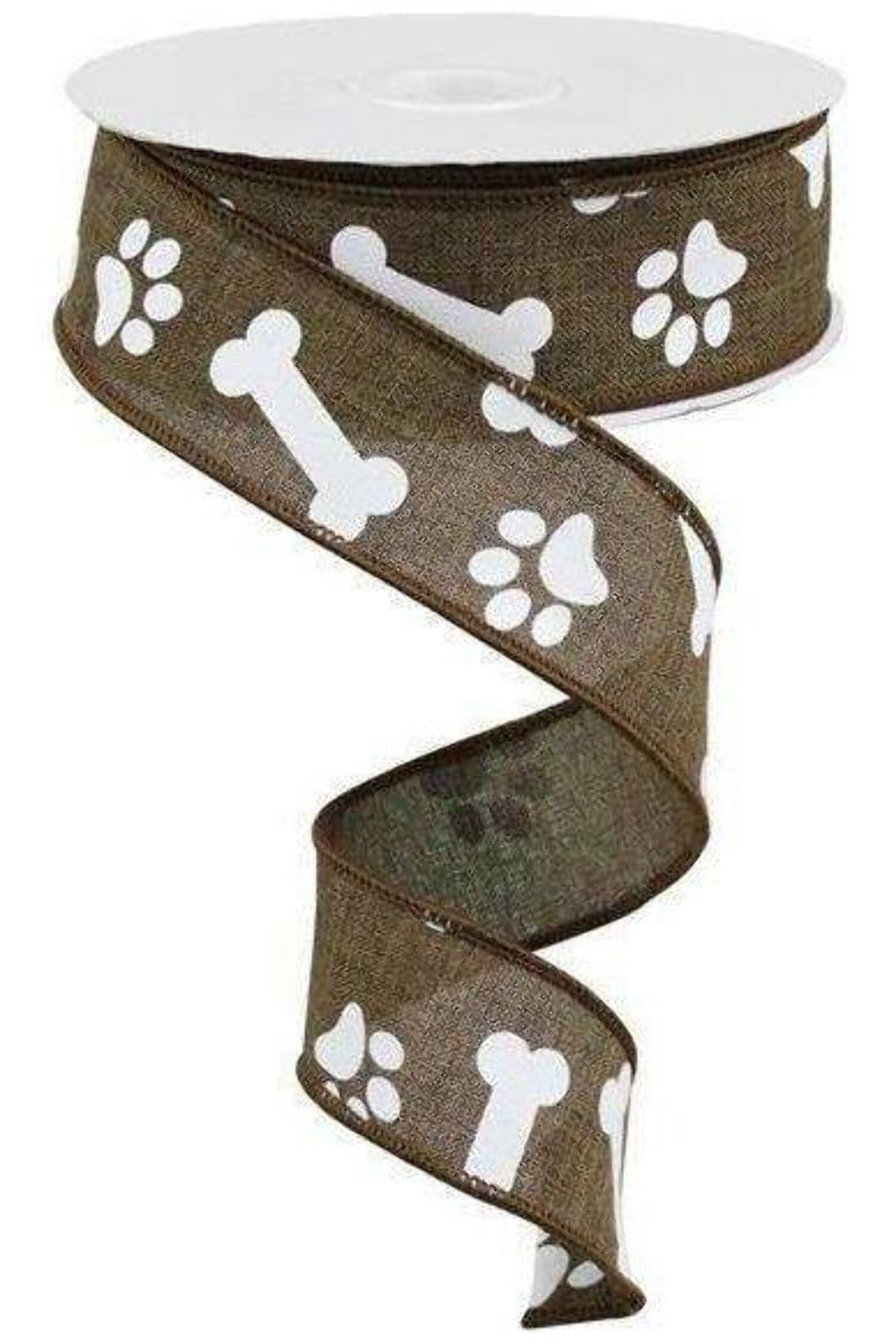 Paw Print & Dog Bone Wired Edge Ribbon, 10 Yards Brown, White, 1.5 Inch ...