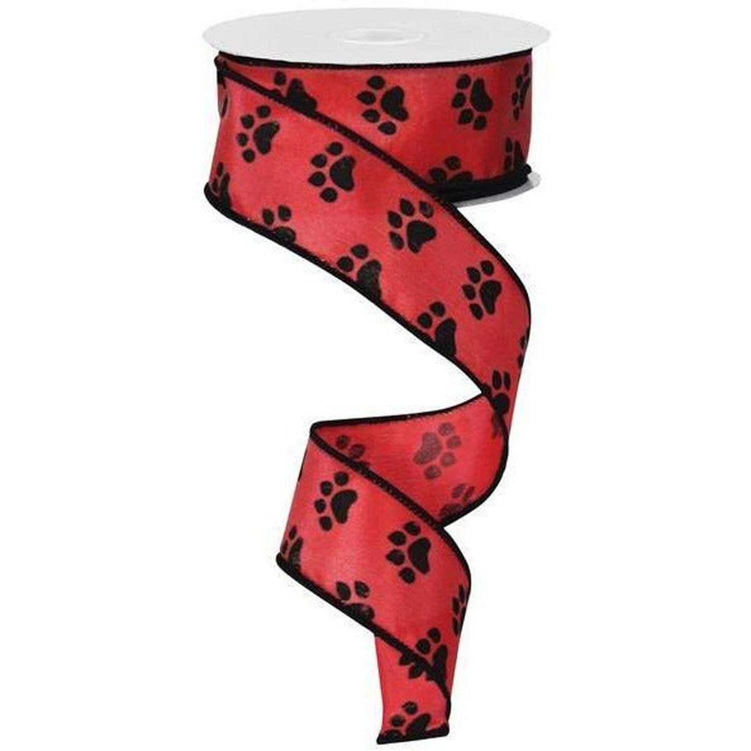 Red Satin with Black Paw Prints 1.5