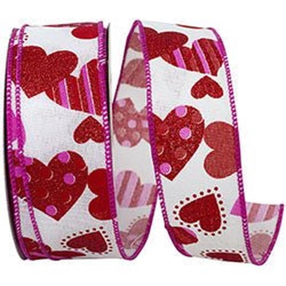 Reliant Ribbon - 94351W-036-09H, Ribbon, White/red, 1-1/2 Inch, 20 Yards
