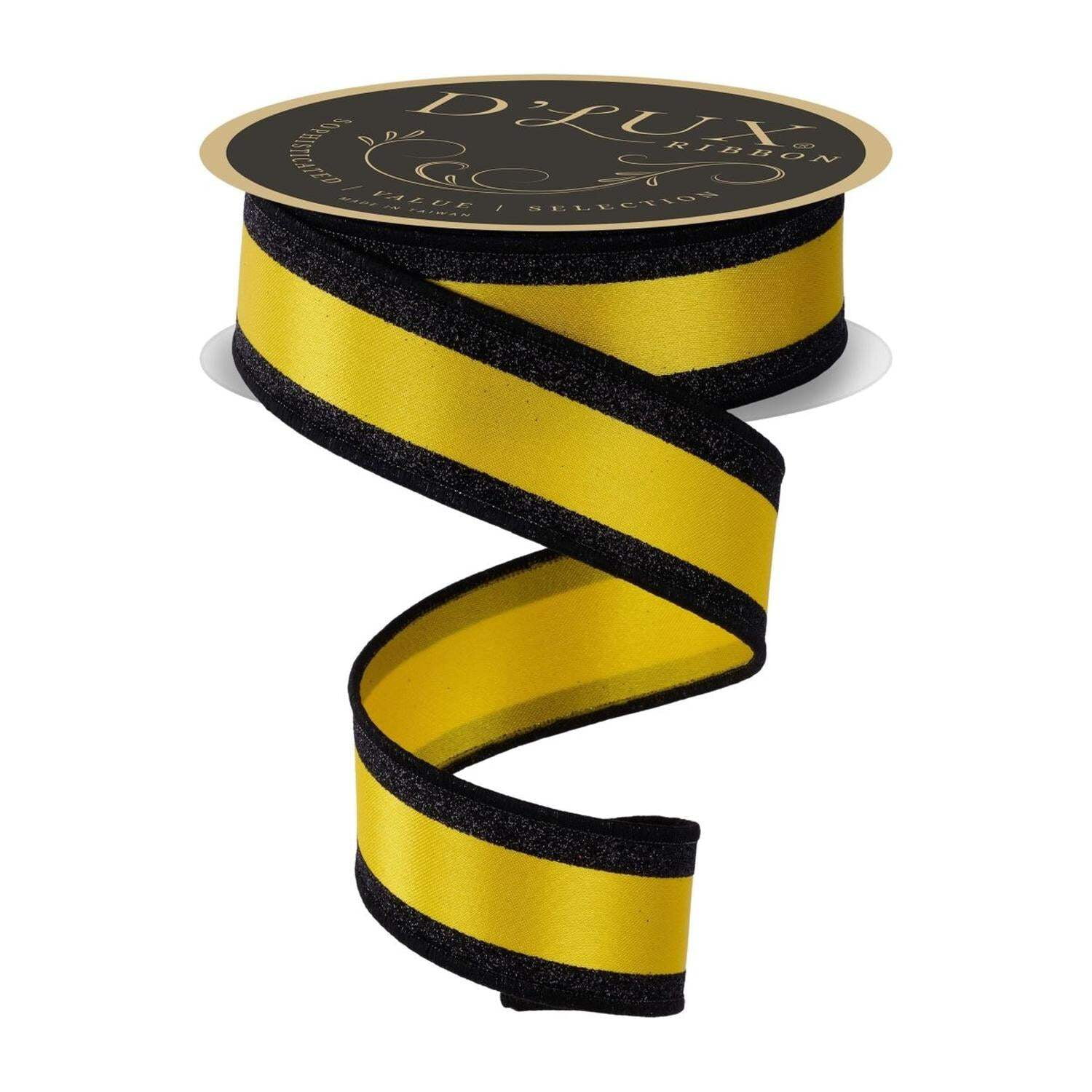 1.5 in Vertical Stripe Glitter Fused Ribbon: Black  Yellow