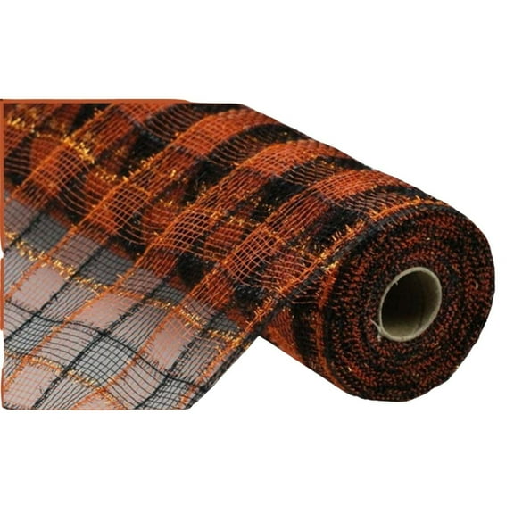 10.5" Poly Deco Tinsel Mesh Ribbon: Orange/Black (10 Yards)