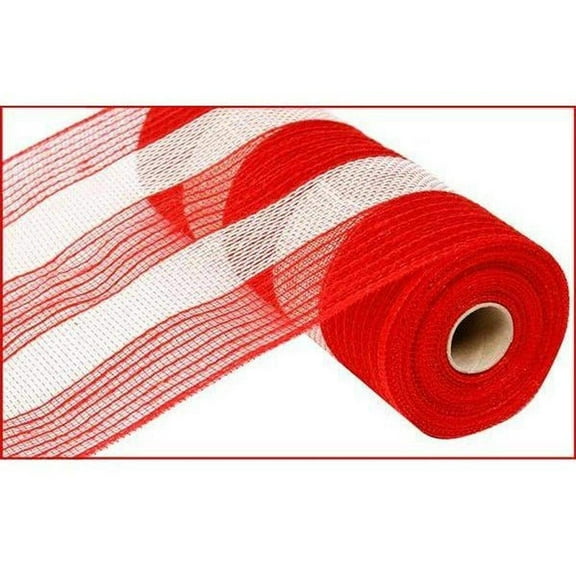 10.5" Poly Jute Deco Mesh Ribbon: Red  White