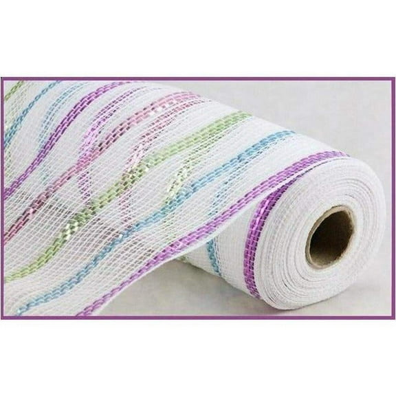 10.5" Poly Jute Matte Stripe Mesh Ribbon: Metallic Pastel Stripes (10 Yards)