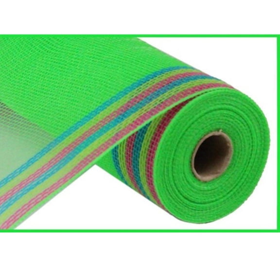 10" Border Stripe Mesh Ribbon: Lime, Hot Pink, Fresh Green, Turquoise