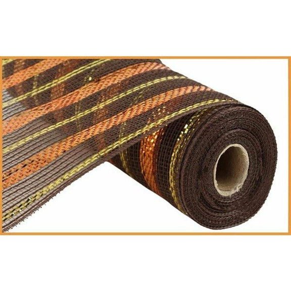 10" Faux Jute Metallic Mesh Ribbon: Brown, Orange,  Gold (10 Yards)