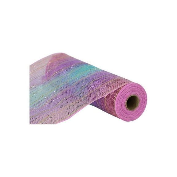 10" Metallic Foil Ombr Mesh Ribbon: Light Pink, Lavender, Ice Blue, Gold (10 Yards)