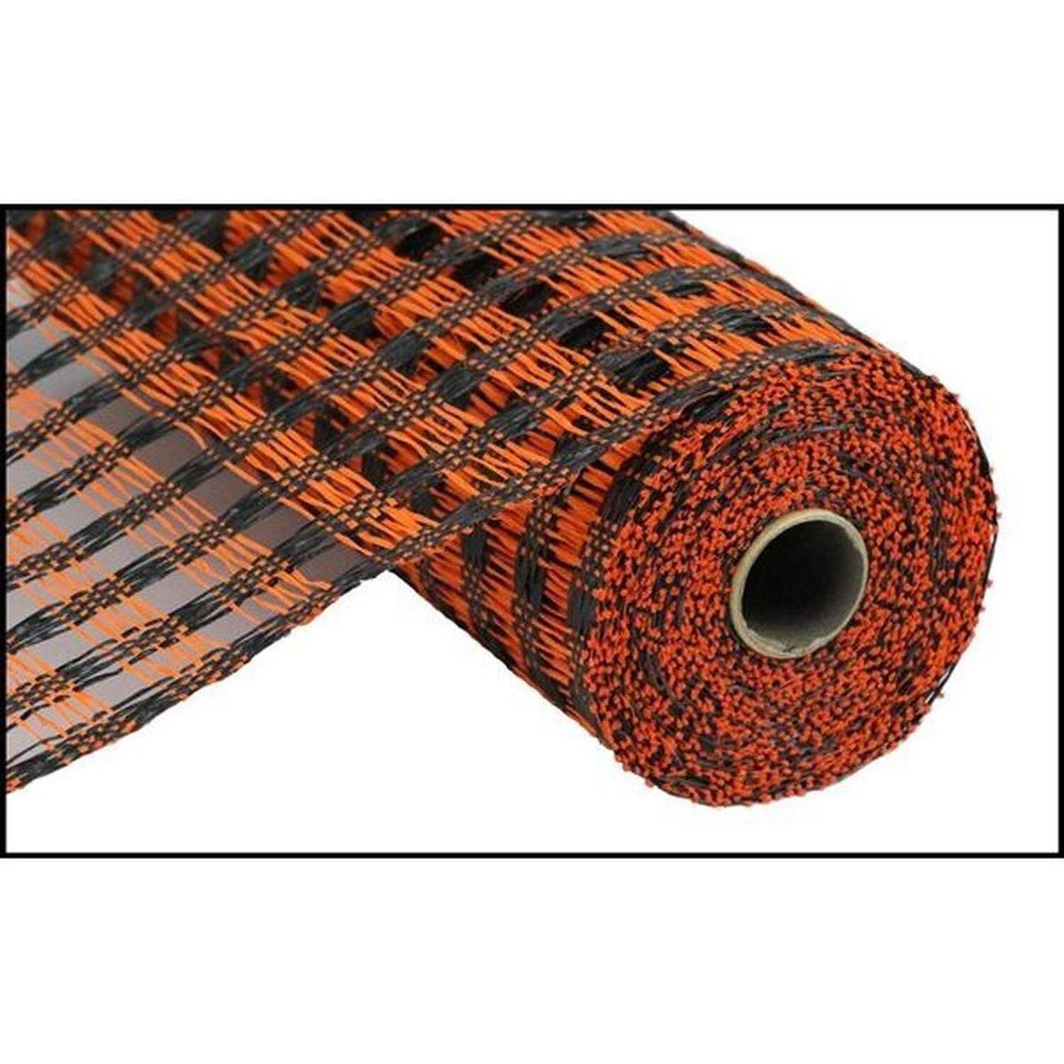 10" Poly Burlap Check Mesh Ribbon: Black  Orange (10 Yards)