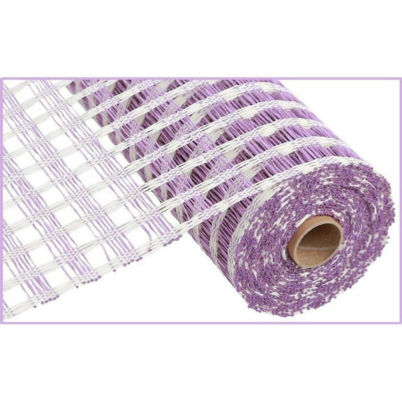 10" Poly Burlap Check Mesh Ribbon: Lavender  Cream