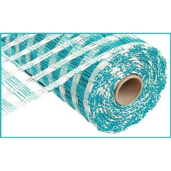 Poly Burlap Check Deco Mesh, 10" x 10 Yards Cream, Turquoise