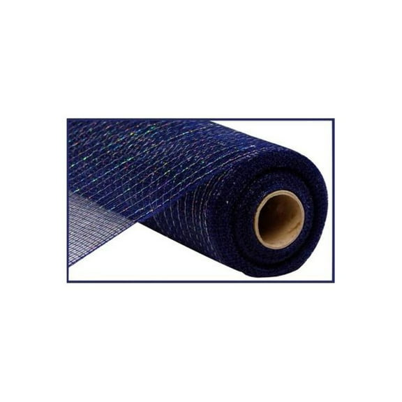 Metallic Navy Blue with Laser Silver Foil - 10 Inch x 30 feet Deco Poly Mesh Ribbon : RE1301MR