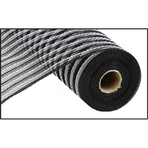 10" Poly Jute Deco Mesh: Black White Stripe (10 Yards)