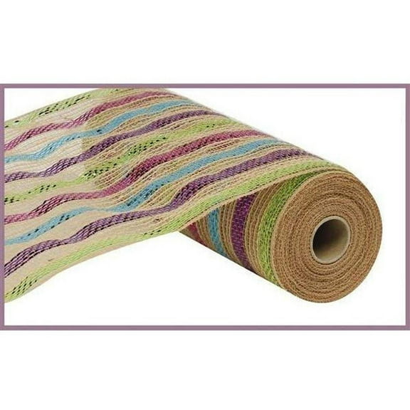10" Poly Jute Deco Mesh Ribbon: Metallic Pastel Stripes
