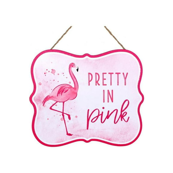 Shop our 10" Wooden Sign: Pretty in Pink Flamingo