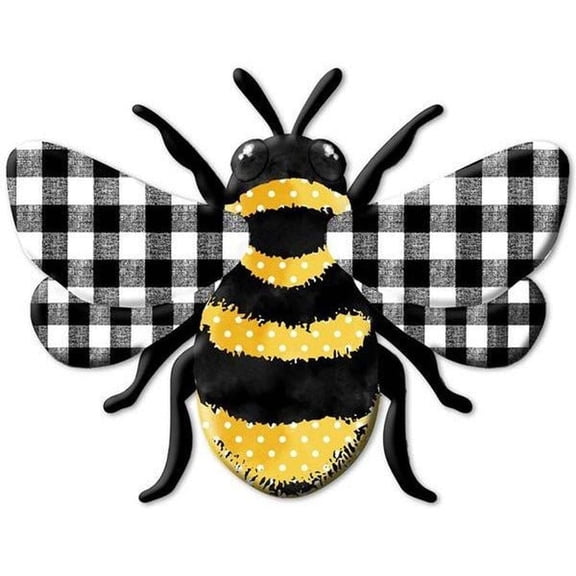 Craig Bachman Bee Hanger, Metal Embossed, Plaid Check, Farmhouse, Yellow, 1 Count