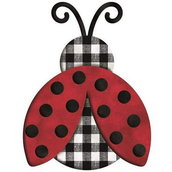 12" Metal Embossed Ladybug Hanger: Plaid Check