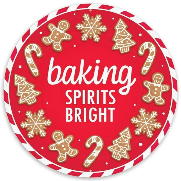 12" Metal Round Sign: Baking Spirits Bright