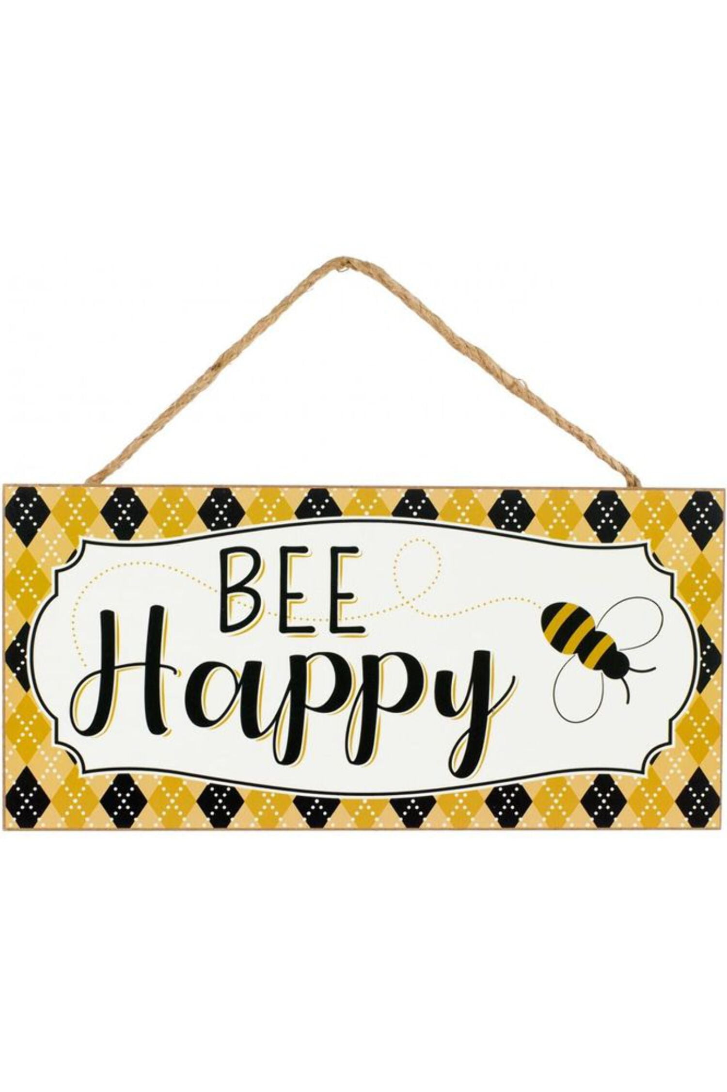 Bee Happy Golden Mustard and Black MDF Wood Sign