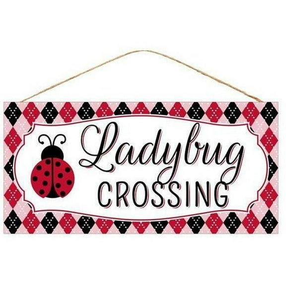 12" Wood Sign: Ladybug Crossing