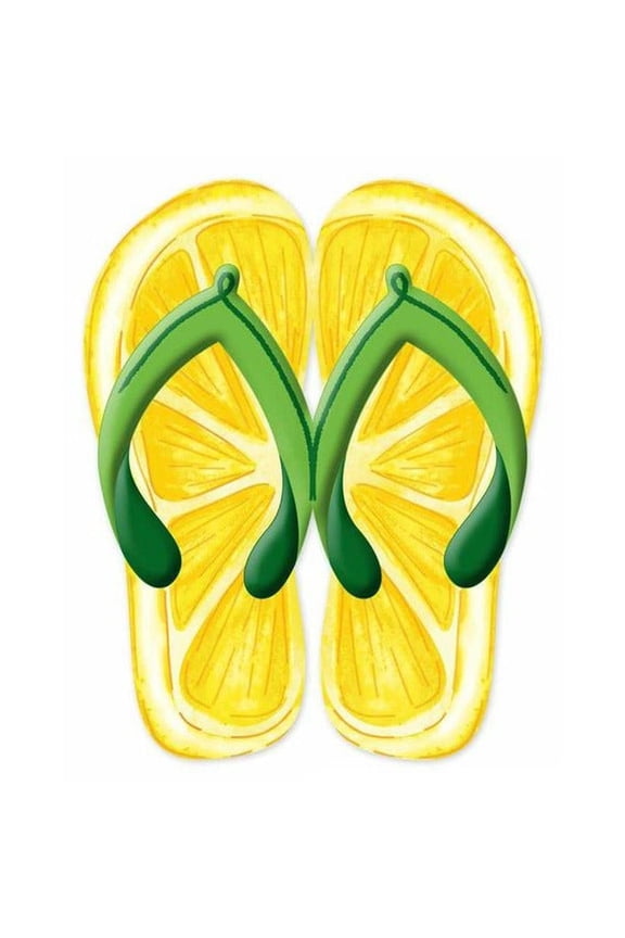 13" Metal Embossed Flip Flops: Lemon