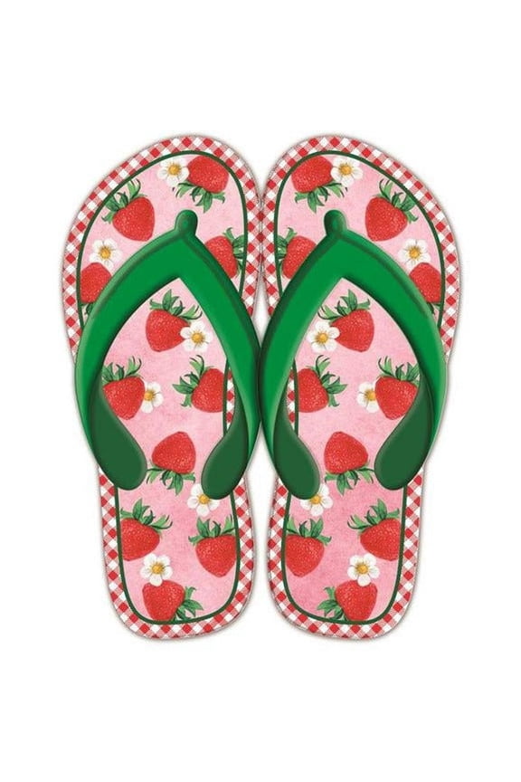 13" Metal Embossed Flip Flops: Strawberry Gingham