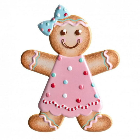 13" Metal Embossed Gingerbread: Girl (Pink)