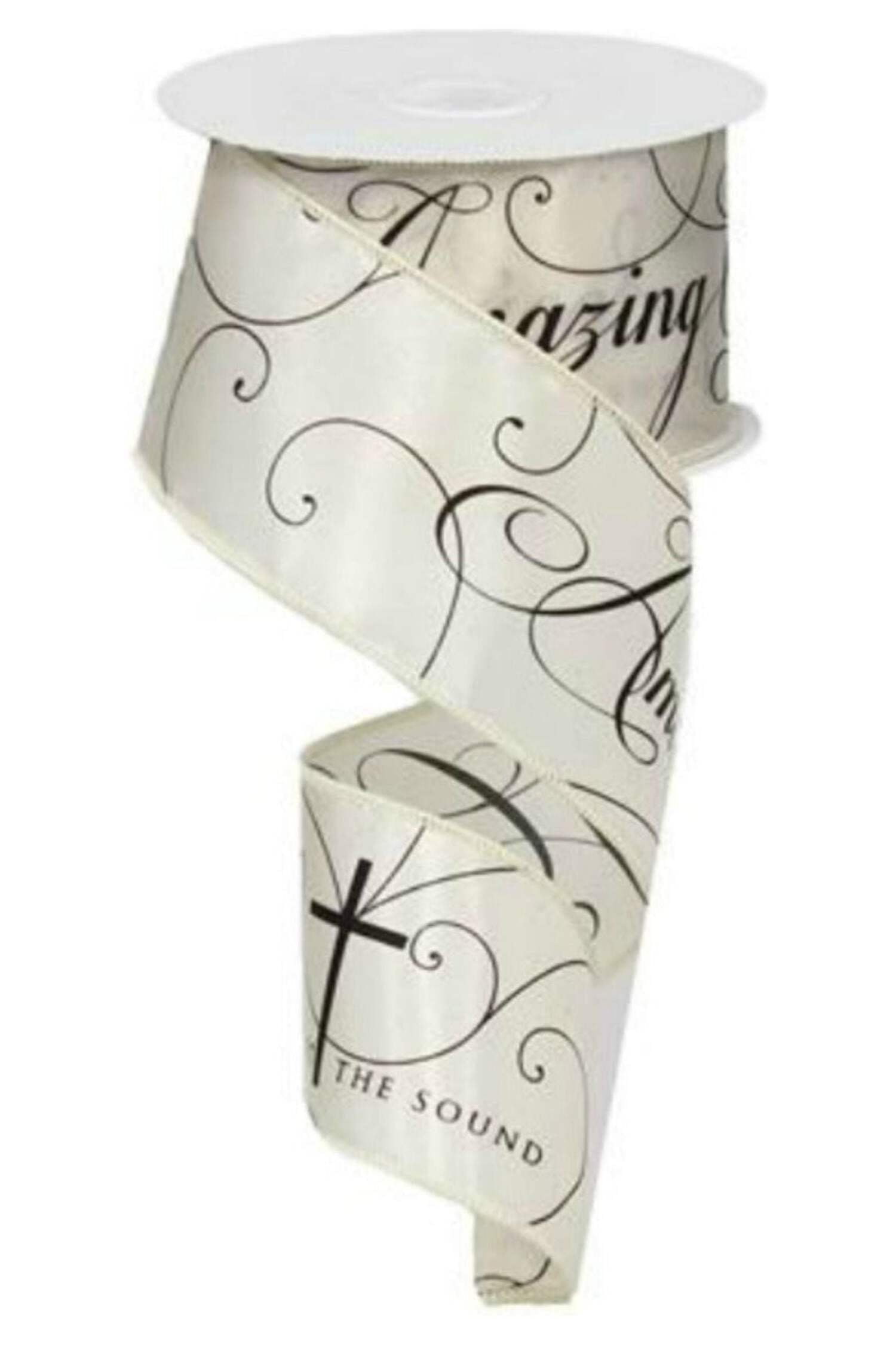 2.5" Ivory and Black Satin Sympathy Ribbon with Wired Edge