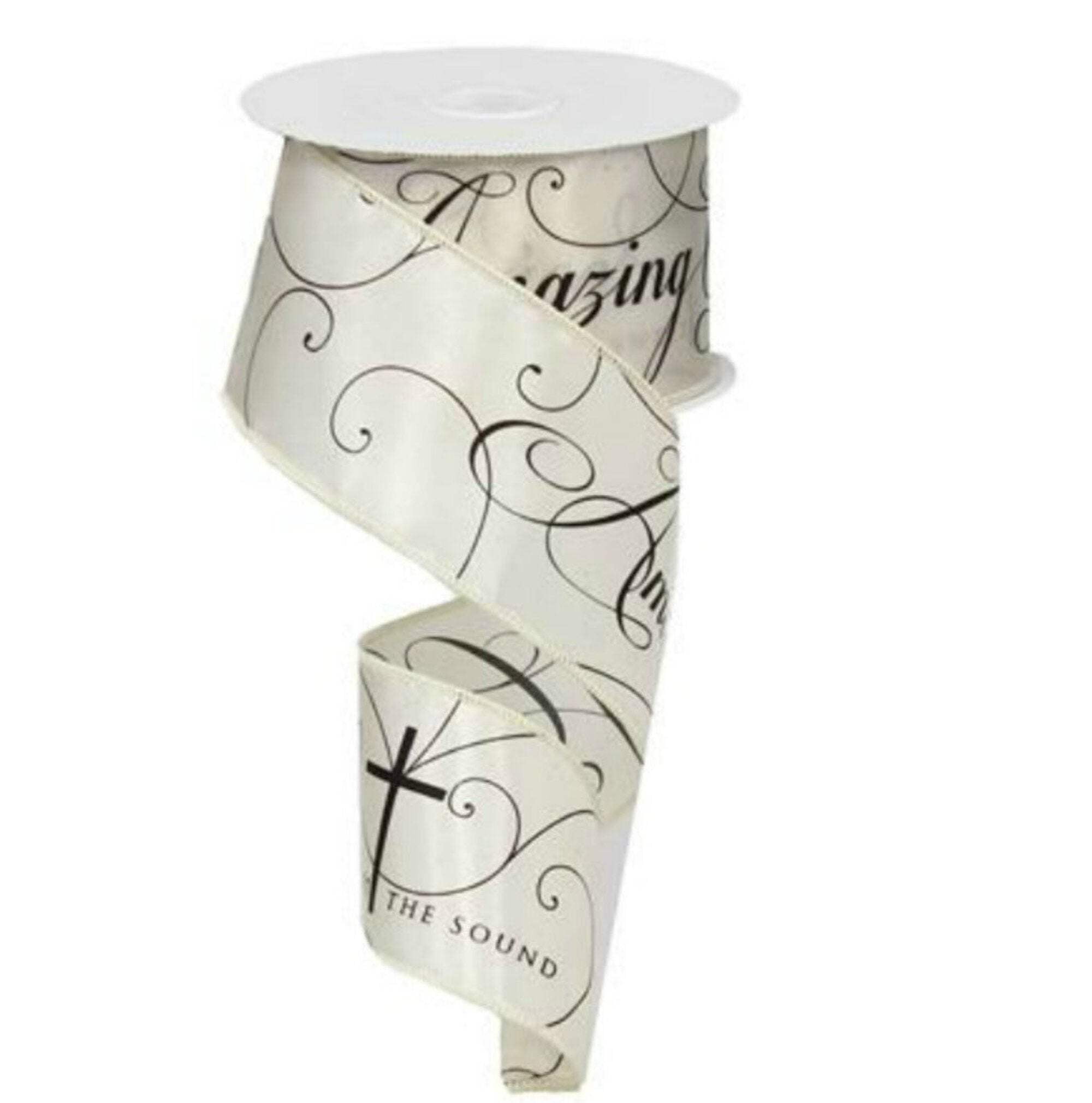2.5" Ivory and Black Satin Sympathy Ribbon with Wired Edge