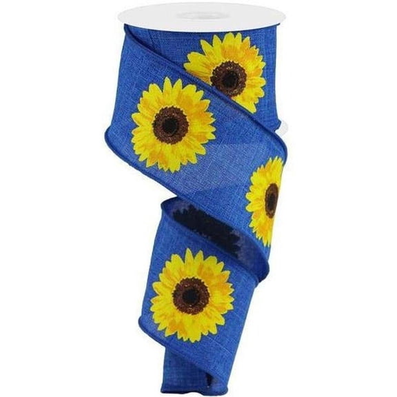 2.5"Sunflower Ribbon Expressions Fall Sunflower Wired Edge Ribbon RG0181325 Blue
