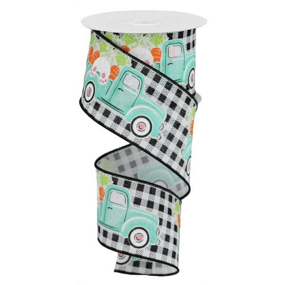 Expressions, 2.5" Bunny Carrots Truck Gingham Ribbon: Lavender (10 Yards) Bunny in Truck Ribbon RGA1603X6R2640-X6