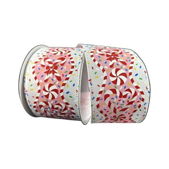 2.5" Candy Cane Sprinkle Ribbon: White (10 Yards)