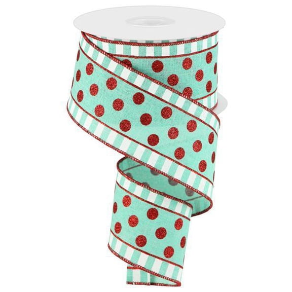 2.5"X10YD GLITTER STRIPES AND DOTS DK MINT/RED/WHITE RG01405A6