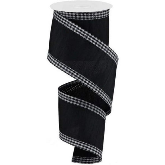 2.5" Faux Dupioni Gingham Edge Ribbon: Black (10 Yards)