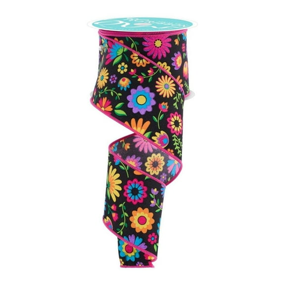 2.5" Fiesta Florals Ribbon: Black (10 Yards)