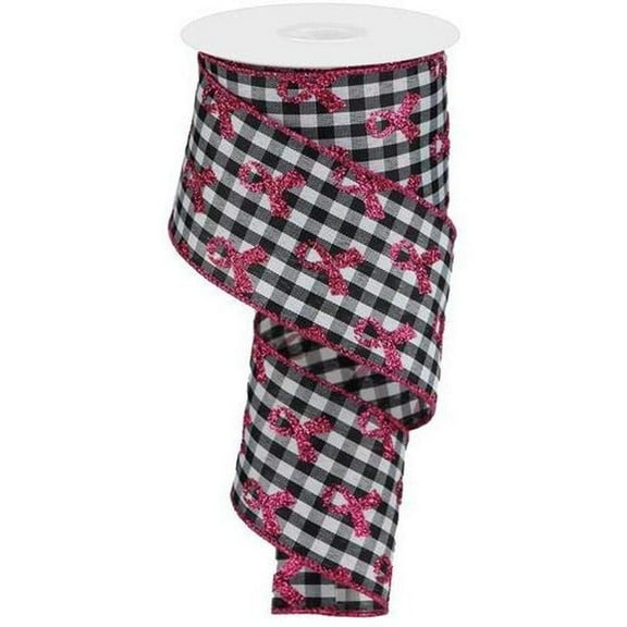 2.5" Gingham Cancer Ribbon: Black (10 Yards)