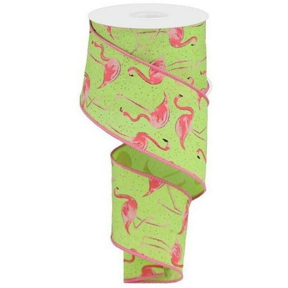 2.5" Glitter Flamingo Ribbon: Lime Green (10 Yards)