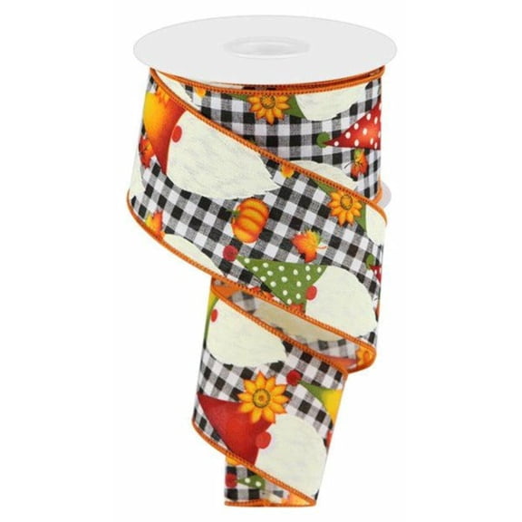 2.5" Gnome Pumpkin Ribbon: White (10 Yards)