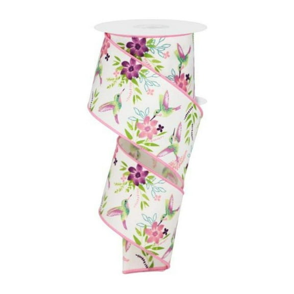 2.5" Hummingbirds Ribbon: Ivory (10 Yards)