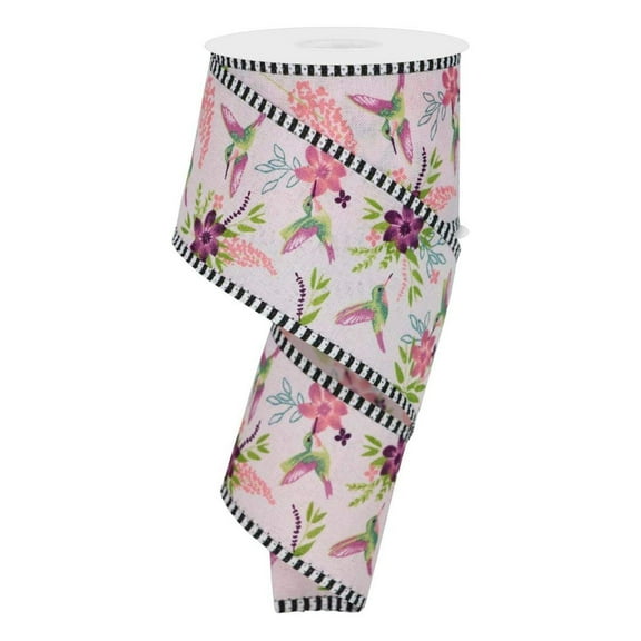 2.5" Hummingbirds Stripe Edge Ribbon: Pink (10 Yards)