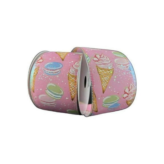 2.5" Ice Cream Macarons Ribbon: Pink (10 Yards)