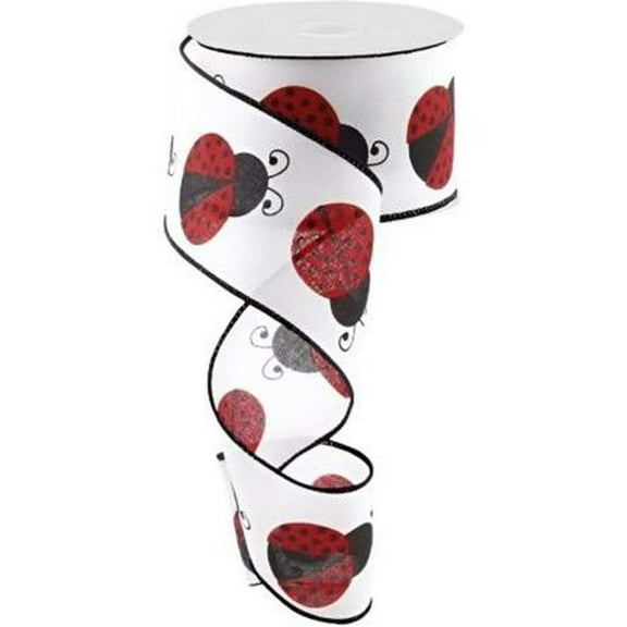 2.5" Ladybug on Royal Ribbon: White (10 Yards)