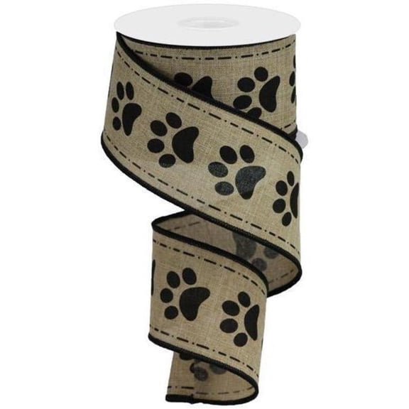 2.5" Large Paw Print Royal Ribbon: Light Beige (10 Yards)