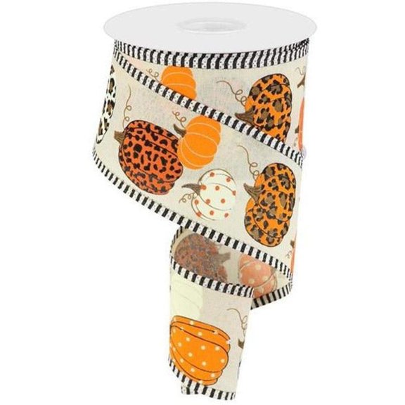 2.5" Leopard Pumpkins Stripe Edge: Cream/Orange (10 Yards)