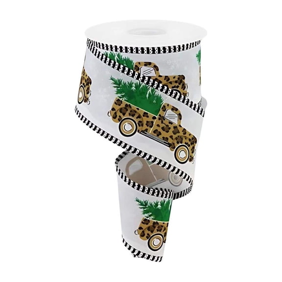 2.5" Leopard Snow Striped Edge Ribbon: White (10 Yards)