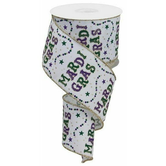 2.5" Mardi Gras Beads Ribbon: White (10 Yards)
