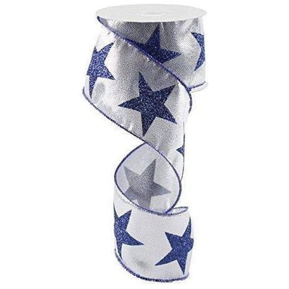 2.5" Metallic Star Ribbon: Silver Navy (10 Yards)