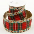 thumbnail image 1 of 2.5" Multi Plaid Jewel Gold Trim Ribbon (5 Yards), 1 of 2